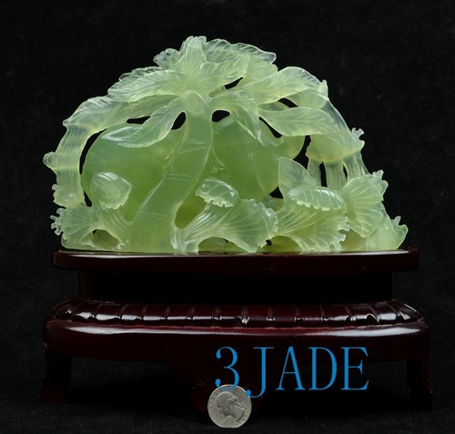 Natural Translucent Serpentine Elephant Statue Sculpture Chinese Xiu Jade Carved - Picture 5 of 9
