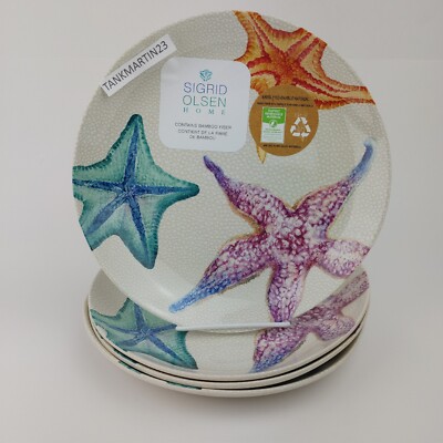 4 Set SIGRID OLSEN Melamine 9  Salad Side Plates Starfish Ocean Beach Coastal