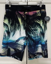 NWT No Boundaries size 28 white black green palm trees swim trunks mens