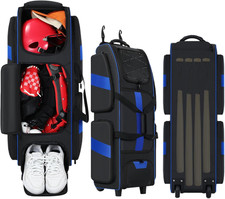 Rolling Baseball Bag with Wheels, Large Catchers Gear Bag for 4 Bats and Equipme