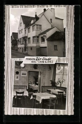Ansichtskarte Aull /Lahn b. Diez, Pension zur Linde, Bes. Karla Achenbach 1966 
