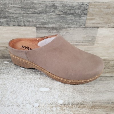 Softwalk Arvada Womens Clogs Sz 11 M Taupe Nubuck Comfort Slip-On Round Toe