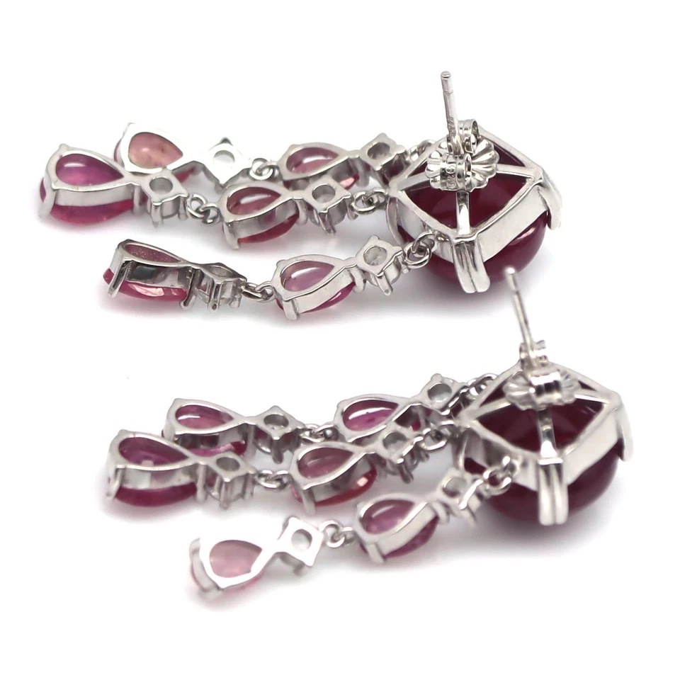 925 Sterling Silver Red Ruby & White Zircon Made in Thailand Earrings - Image 3 of 4