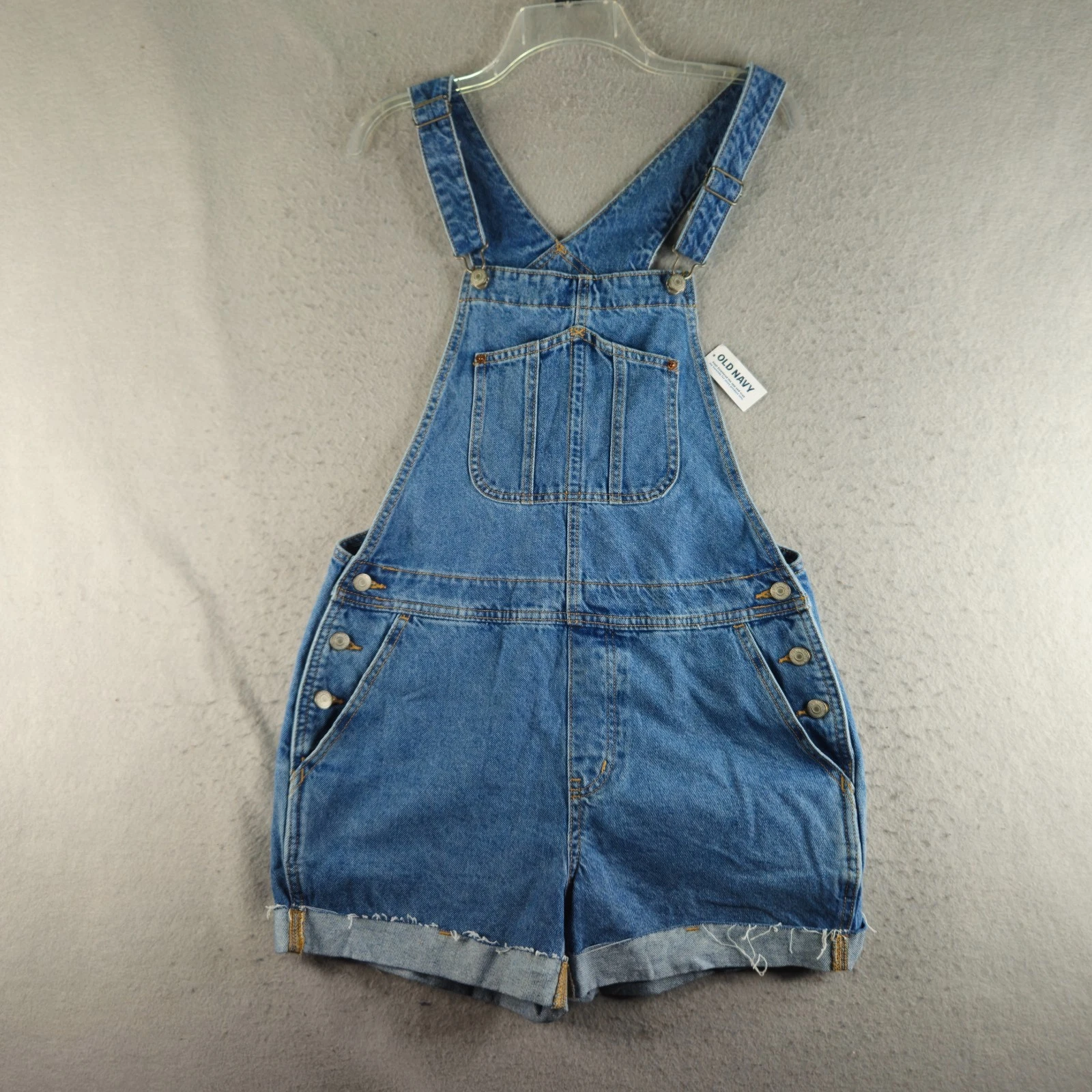 Old Navy Jean Overall Shorts Womens Medium Blue Cuffed Bib Romper