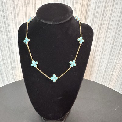 Vintage Gold Tone Blue Flower Choker Style Adjustable Necklace FAS Spring Clasp