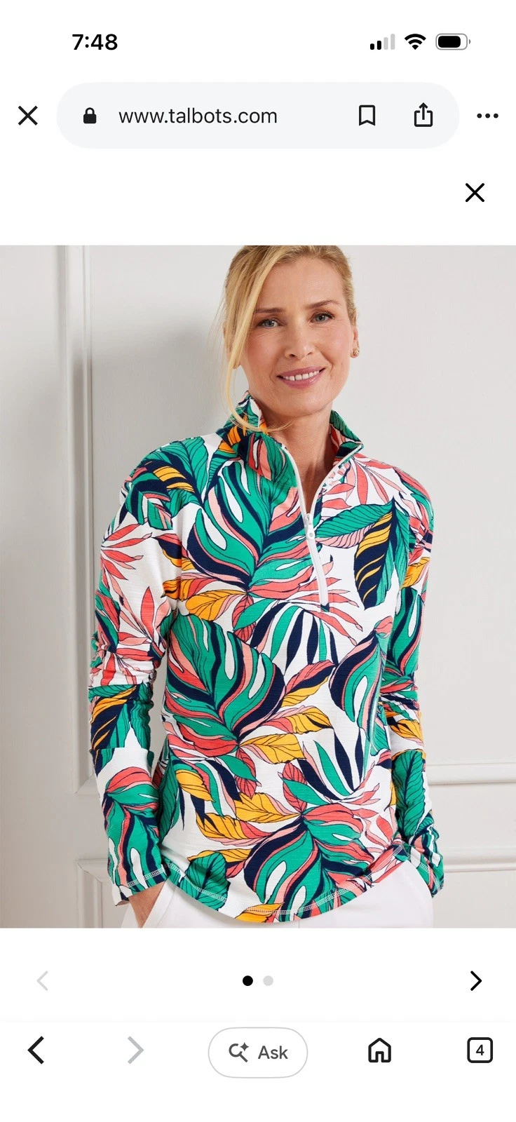 T By Talbots Women Size L UPF 50+ Sun Protection Leaf Print Shirt NEW SZ PL