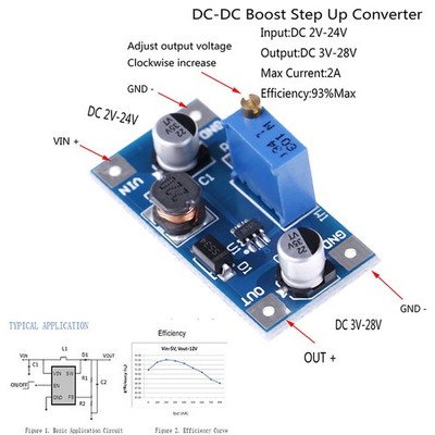 2A DC-DC boost step up volt converter power supply 2V-24V to 3v 5v 6v 9v 12vtX