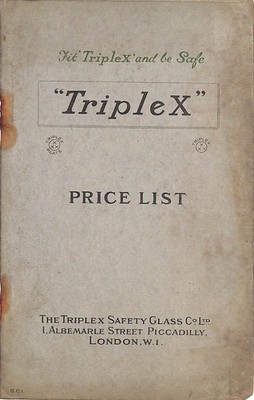 TRIPLEX Safety Glass ~ PRICE LIST and Ready Reckoner ~ 1932