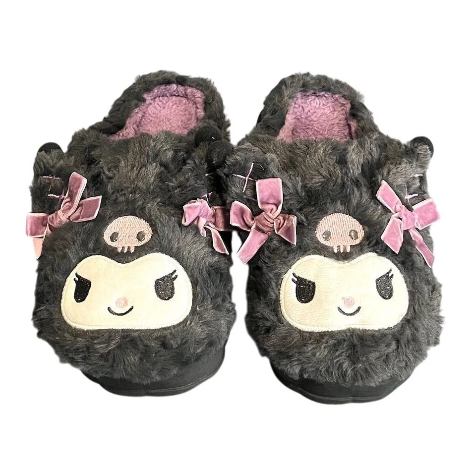 Y2k Sanrio Kuromi Women's Plush Slippers 8 Black Cozy Anime Pajamas Soft Trendy - Image 2 of 4