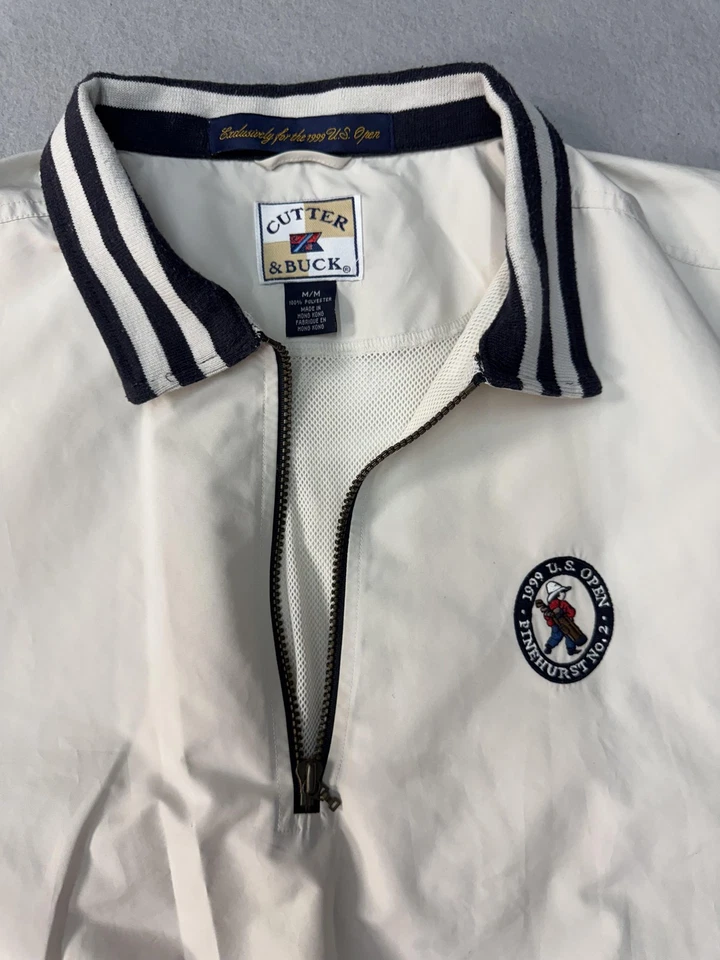 Chaqueta Cutter & Buck De Colección Para Hombre Mediana 1/4 Cremallera Blanca Golf 1999 US Open Años 90 Foto 2 de 4