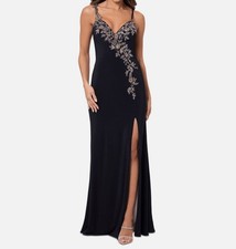 Xscape Women's Black Floral Embellished V-Neck Gown Dress Petites Size 6P