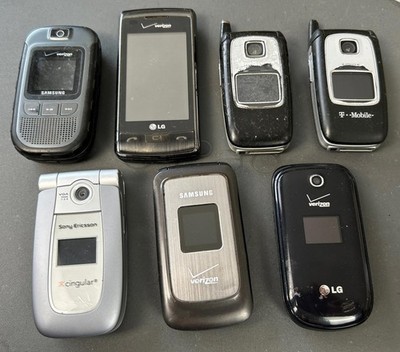Vintage Flip Cell Phone Lot (7) Samsung LG Sony Ericsson Untested AS-IS