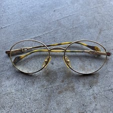 Vintage Gucci Eyeglasses Gold Tortoise Round Full Rim Frames