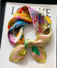 100 Silk Mulberry 20" Small Scarf Women Neckerchief Wrap chrysanthemum Print