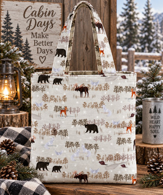 Handmade Fabric Tote Bag   Chill Factor Wildlife Ice Flannel
