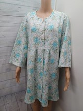 Vintage Miss Elaine Quilted Floral Zip Womens Sleepwear Sz PL White Green Robe