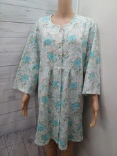 Vintage Miss Elaine Quilted Floral Zip Womens Sleepwear Sz PL White Green Robe