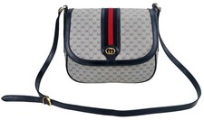 Authentic GUCCI Web GG Monogram Canvas Leather Flap Top Crossbody Bag Italy