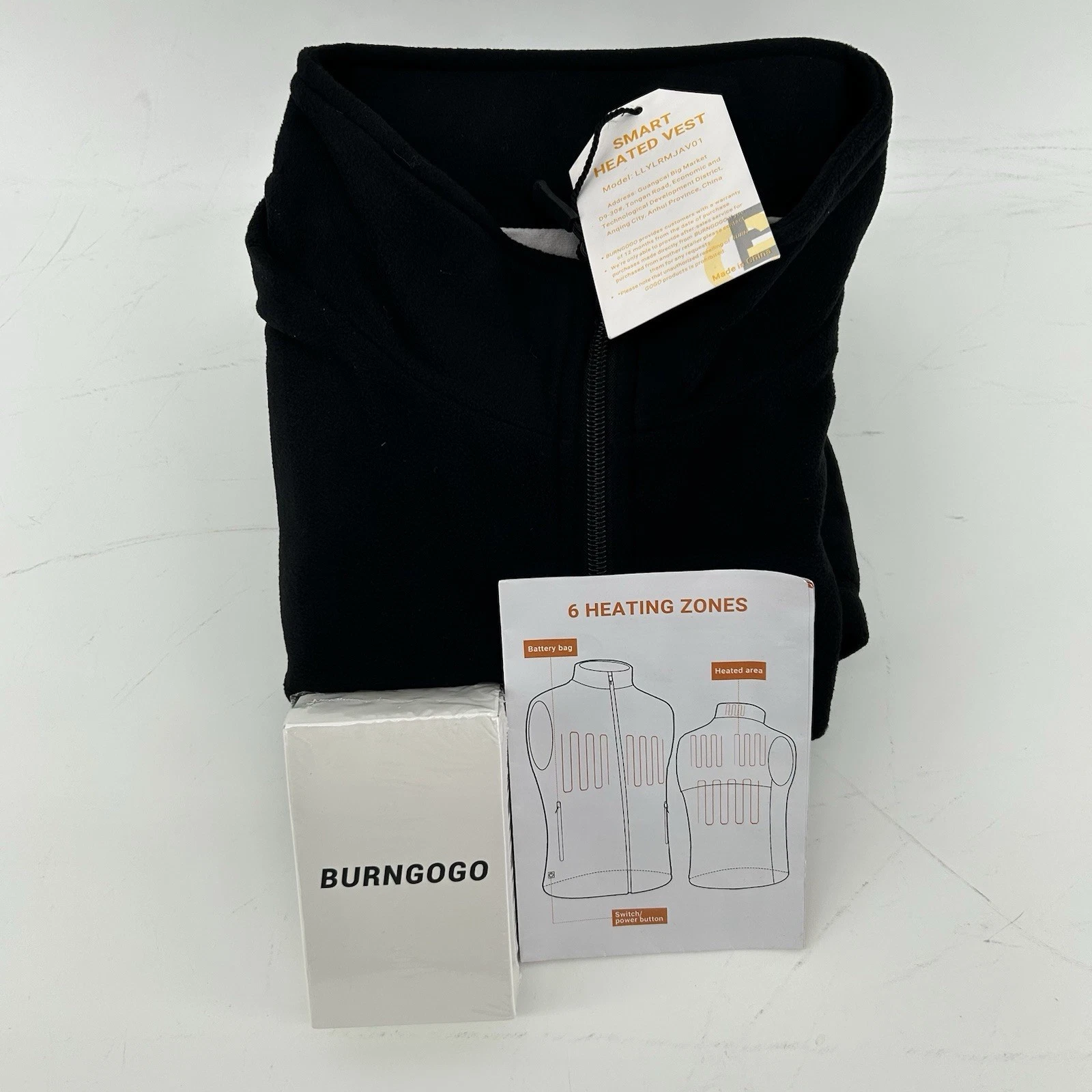 Burngogo Rechargeable Heated Vest Black Fleece with Battery Pack Mens L NWT