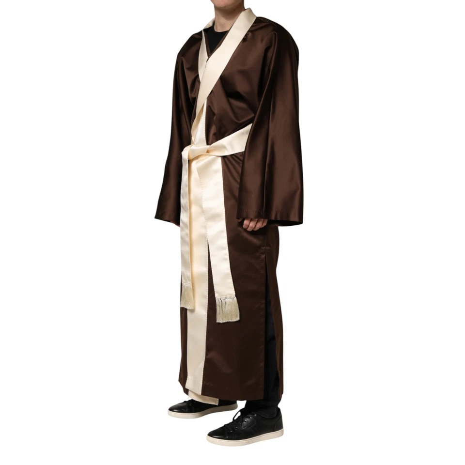 DOLCE & GABBANA Jacket Brown Cream Lounge Belted Bathrobe IT52/US42/XL 5180usd - Image 2 of 4