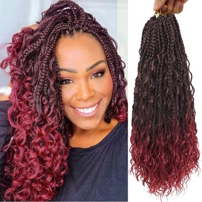 Eeanno Goddess Box Braids Crochet Hair 14 Inch 7 Packs Ombre Burgundy Boho Ha...