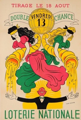 Original Vintage Loterie Nationale Poster Tirage le 18 Aout, Lucien Boucher 1954
