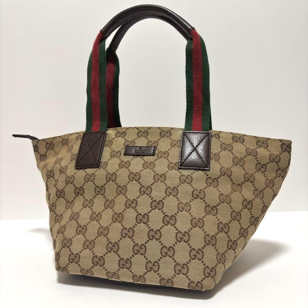 Gucci GG Canvas Sherry Tote Bag with Line Pattern - Preowned