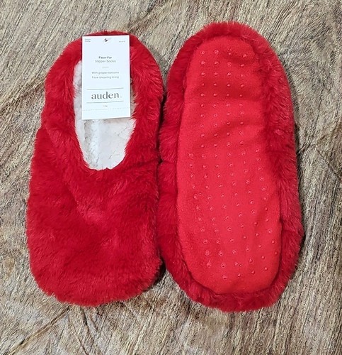 New Women’s Fuzzy Faux Fur gripper slipper socks, Red M/L (8-10) - Picture 2 of 4
