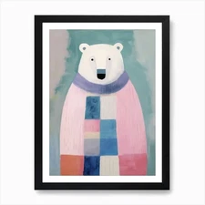 Playful Illustration Of Polar Bear  Framed Wall Art Poster Canvas Print Picture