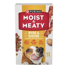 Purina Moist and Meaty 12-Pouch Bacon Egg Soft Dog Food High Protein Pouches