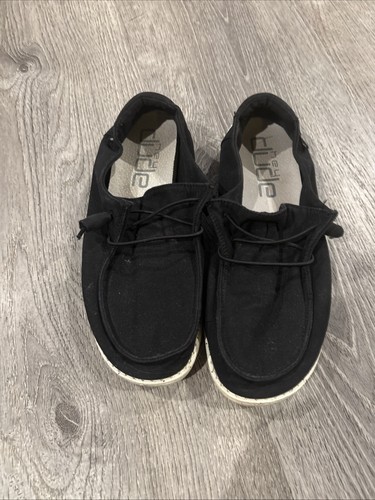 Hey Dude Women's Wendy L Black Linen Canvas Slip On Comfort Walking Shoes Size 9