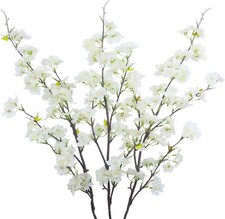 CISDUEO 3Pcs Artificial Cherry Blossom Flower White Silk Peach Flowers