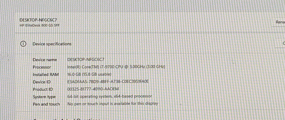 HP ELITEDESK 800 G5 SFF PC i7-9700 16GB RAM 240GB SSD WiFi BLUETOOTH WINDOWS 11 - Image 2 of 4