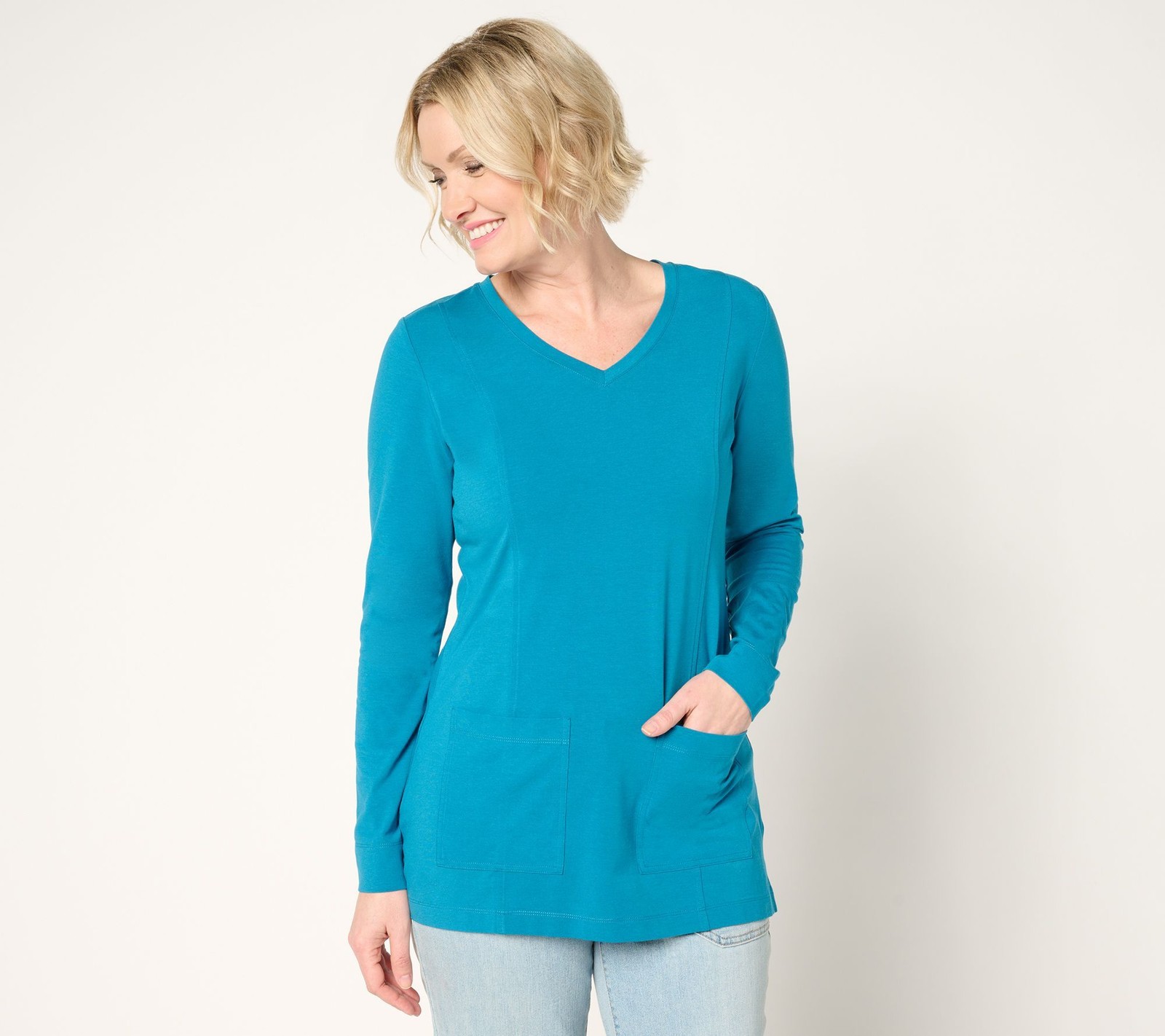 Denim & Co. Women's Top Petite PM Essentials So Soft Jersey Tunic Blue A681950