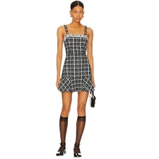 Alice + Olivia Kaidra Square Neck Mini Dress in Black & Off White, Women's  4
