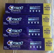 Crest 3D White Stain Eraser Mint Splash Fluoride Toothpaste 2.3oz 4pk check BB!