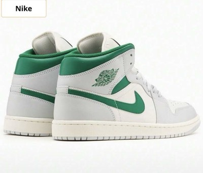 Nike Air Jordan 1 Mid Men's Mid-Top Leather Sneakers White Green Gray