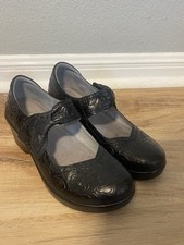 Alegria Black Leather Ella Mary Jane Rosette Size 7.5-8 EU 38 Embossed 130