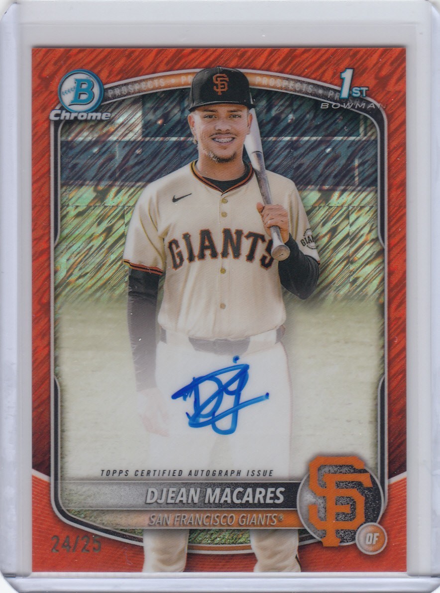 2025 Bowman Chrome Djean Macares 1st Orange Shimmer Auto 24/25 Giants
