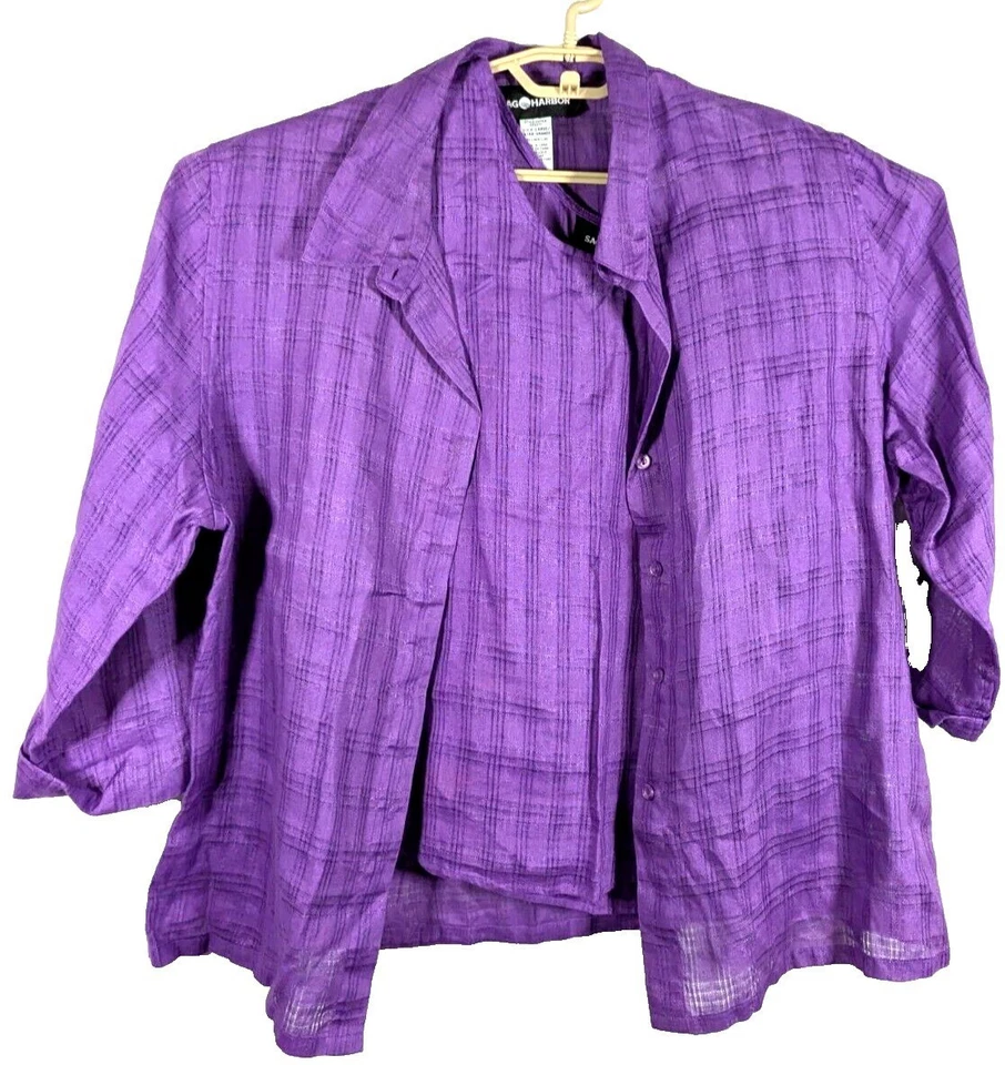 Sag Harbor women's linen XLG blouse and L tank purple (2 piece) preowned - Image 2 of 4