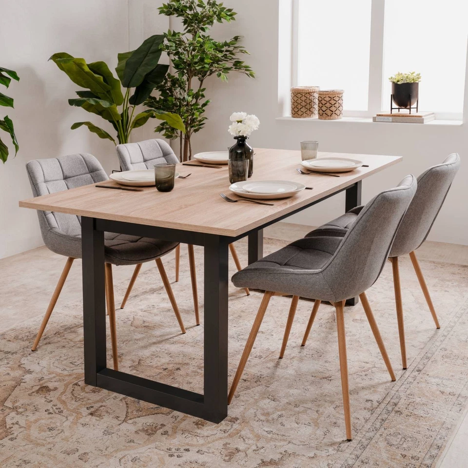 Table de Salle à Manger Bois Extensible Cuisine Moderne Massif Gris Homestyle4u - Photo 2/4