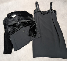 Vtg Jaeger Dress Jacket Set Suit Womens 18 Black Velvet Elegant Evening Retro