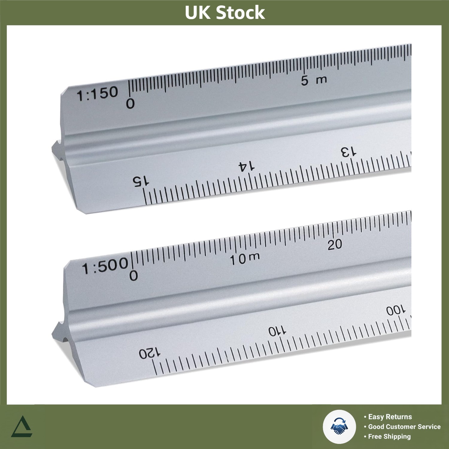 Precision Aluminum Triangular Scale Ruler 12 Scales 30cm 2 Pack Silver