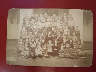CARDBOARD PHOTO cm 13.5 x 20 - PHOTO OF CLASS CHILDREN KINDERGARTEN OR ELEMENTARY SCHOOL
