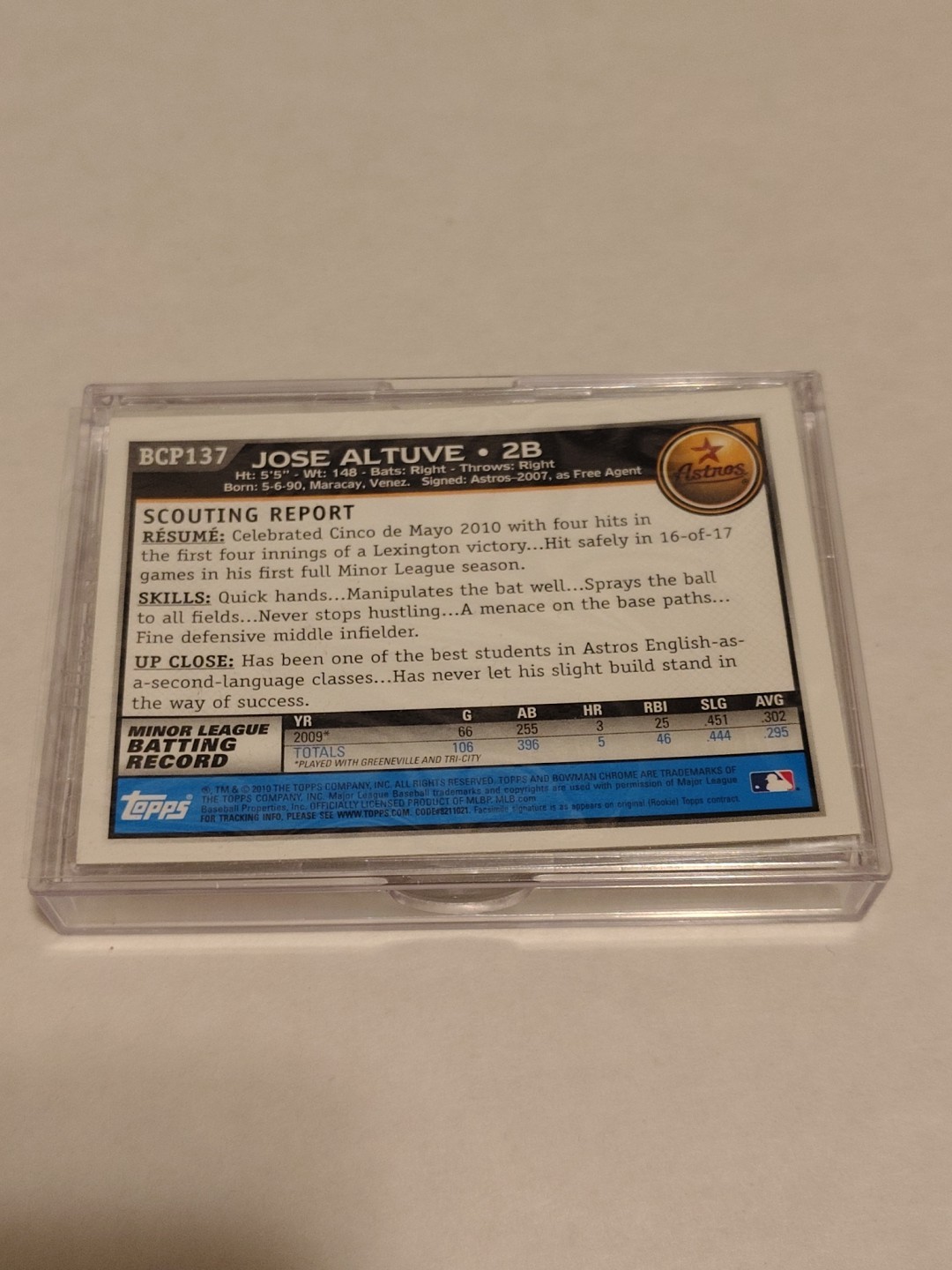 2010 Bowman Chrome Prospects Jose Altuve IP Auto view 3