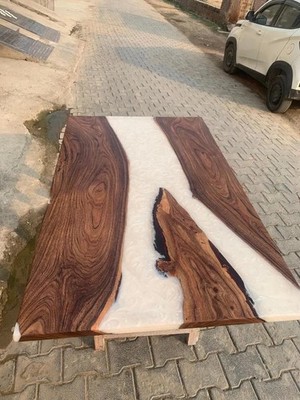 White Epoxy Table/ Live Edge Wooden Table/ Epoxy River Table/ Natural Wood Top