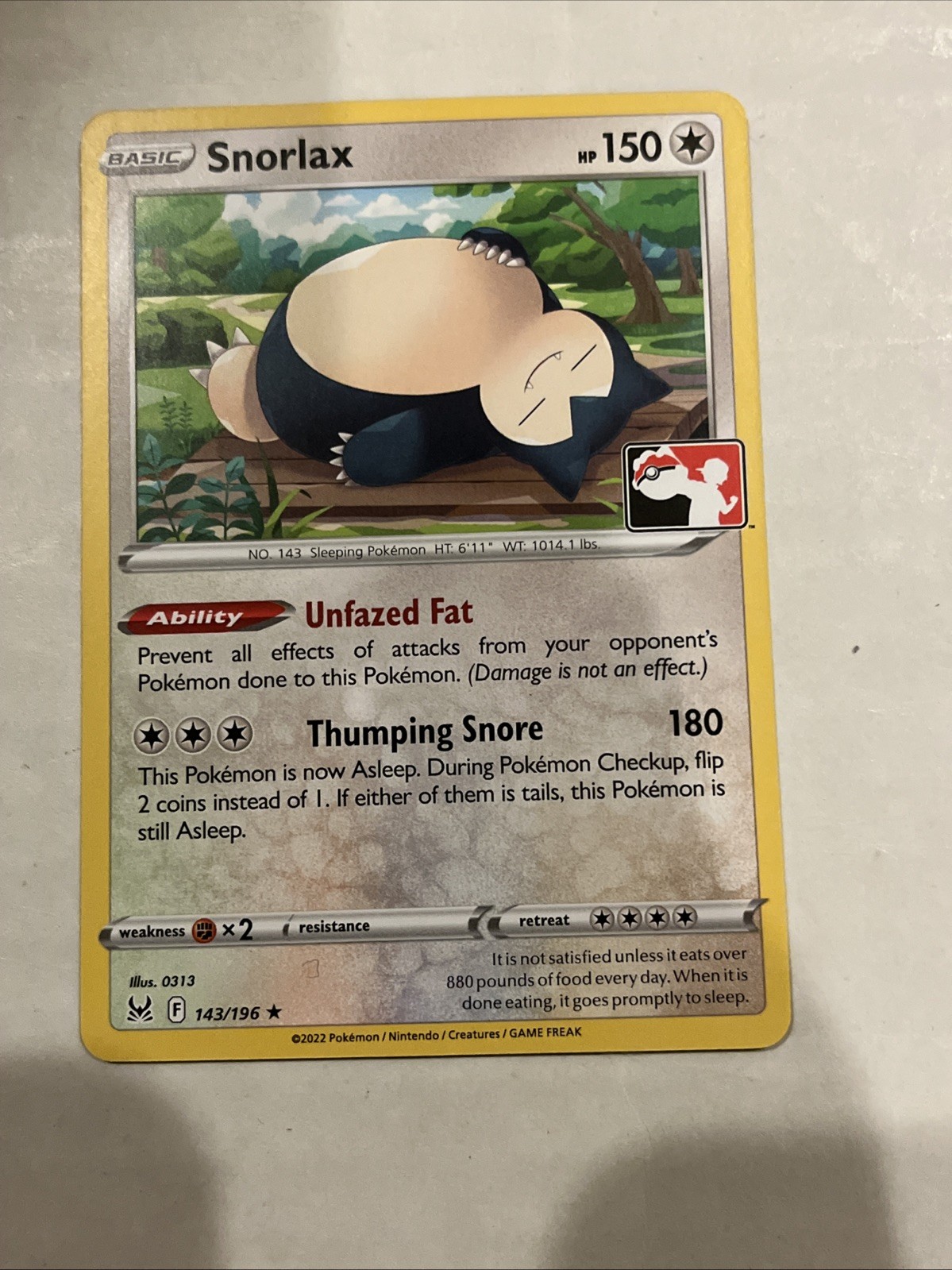 Snorlax 143/196 Stamped Non Holo Pokemon Card