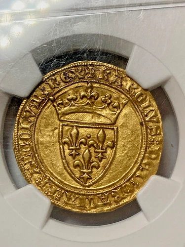 Medieval France Ecu D'Or 1380-1422 NGC AU58 Gold 3.91g Charles VI Fr 291 Dup 369