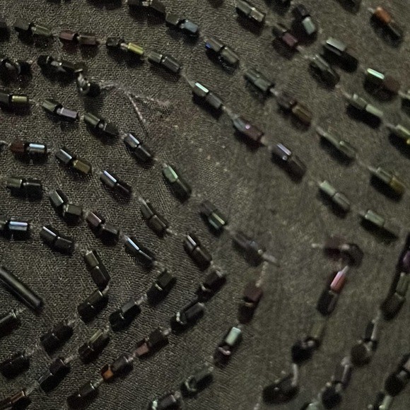 Oleg Cassini Vintage Black Tie Beaded Navy Blue Mini Dress Size 10 Swiftie