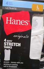 Hanes Originals Boys Multiple Sizes White Gray Multi Stretch Tanks Tops 4Pk